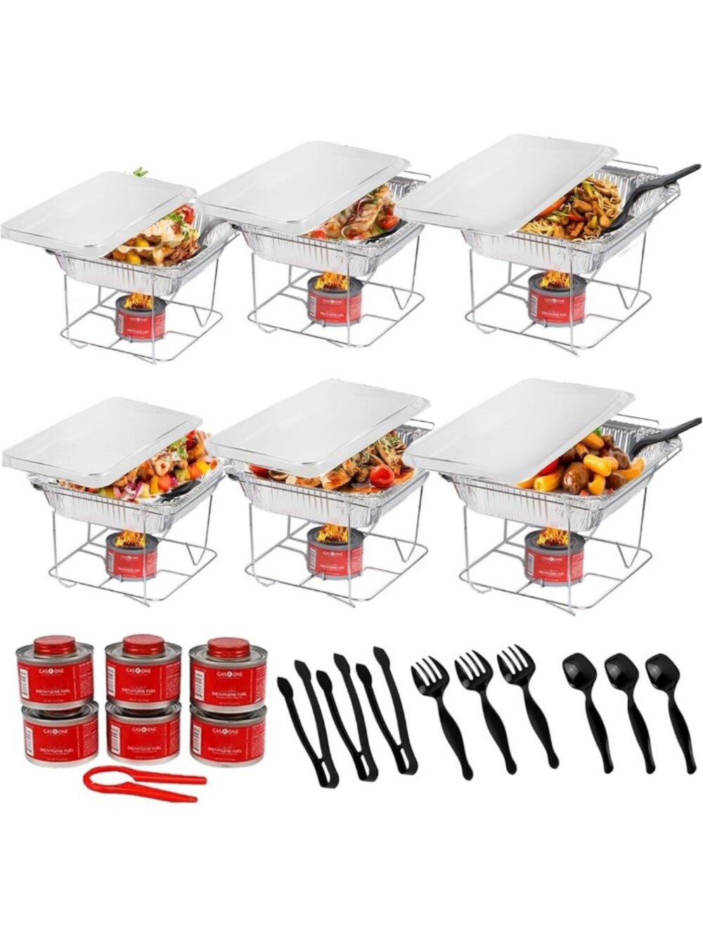 6 Pack Disposable Chafing Dish Set - Half Size Buffet Pans & Food Warmers for